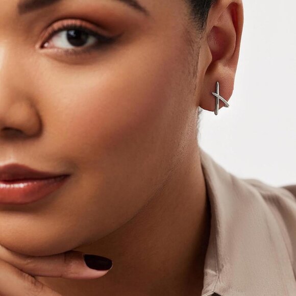 14K Gold Silver Stud Earrings for Women with Cubic Zirconia - Picture 4 of 7